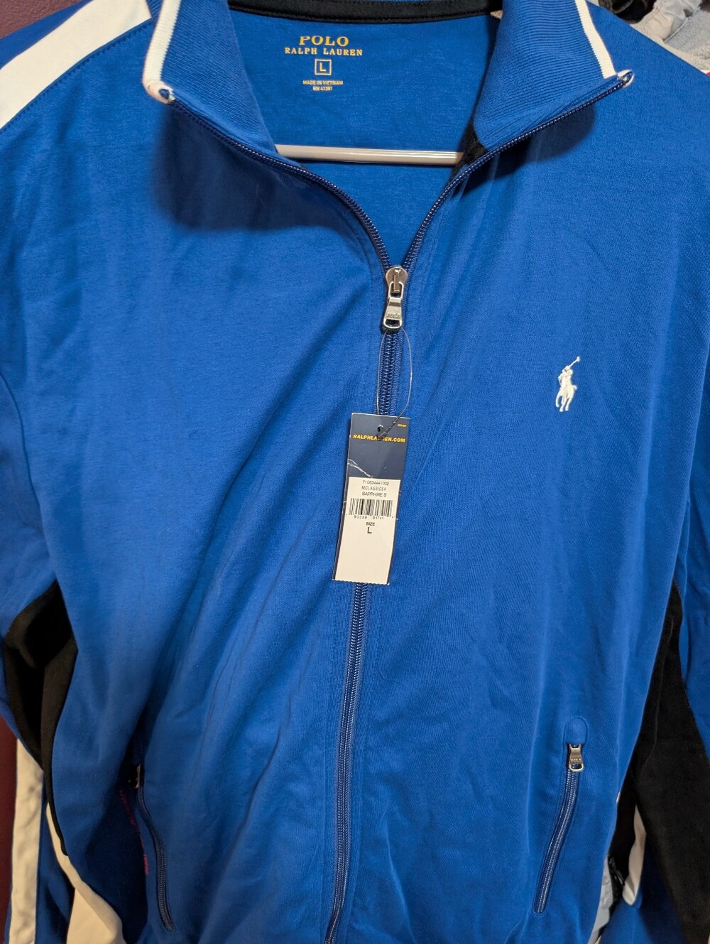 Ralph Lauren Polo Blue Zip-Up Sapphire Track Jacket with White Polo Logo W/ Tags